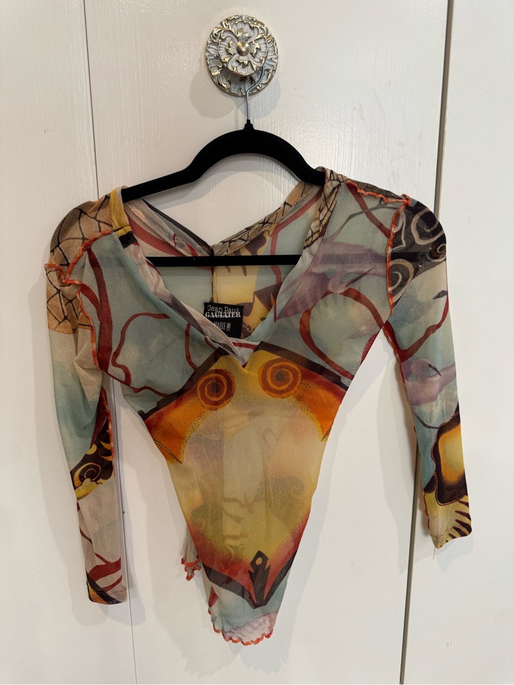 Vintage Jean Paul Gaultier Sheer Multicolor Printed Mesh Top